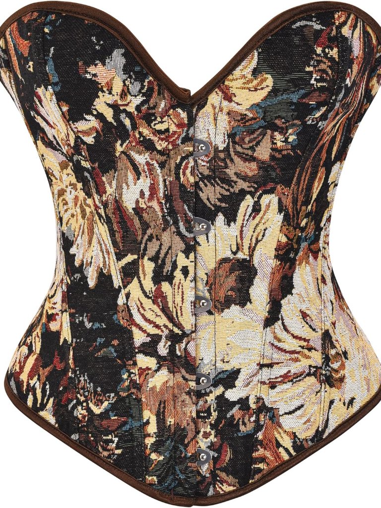 Womens Vintage Floral Denim Overbust Corset Bustier Top